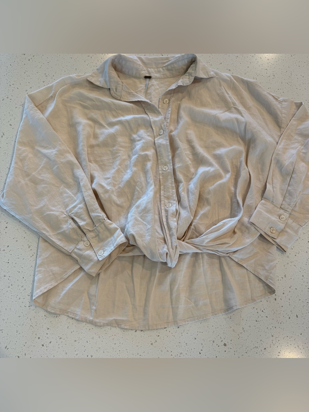 YFB Oversized XS Womens Long Sleeve Button Young Fabulous Broke Blouse Linen Tan